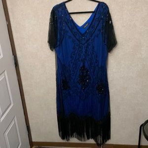 BABEYOND Plus Size 1920s Art Deco Fringed Sequin Dress Flapper Gatsby Costume